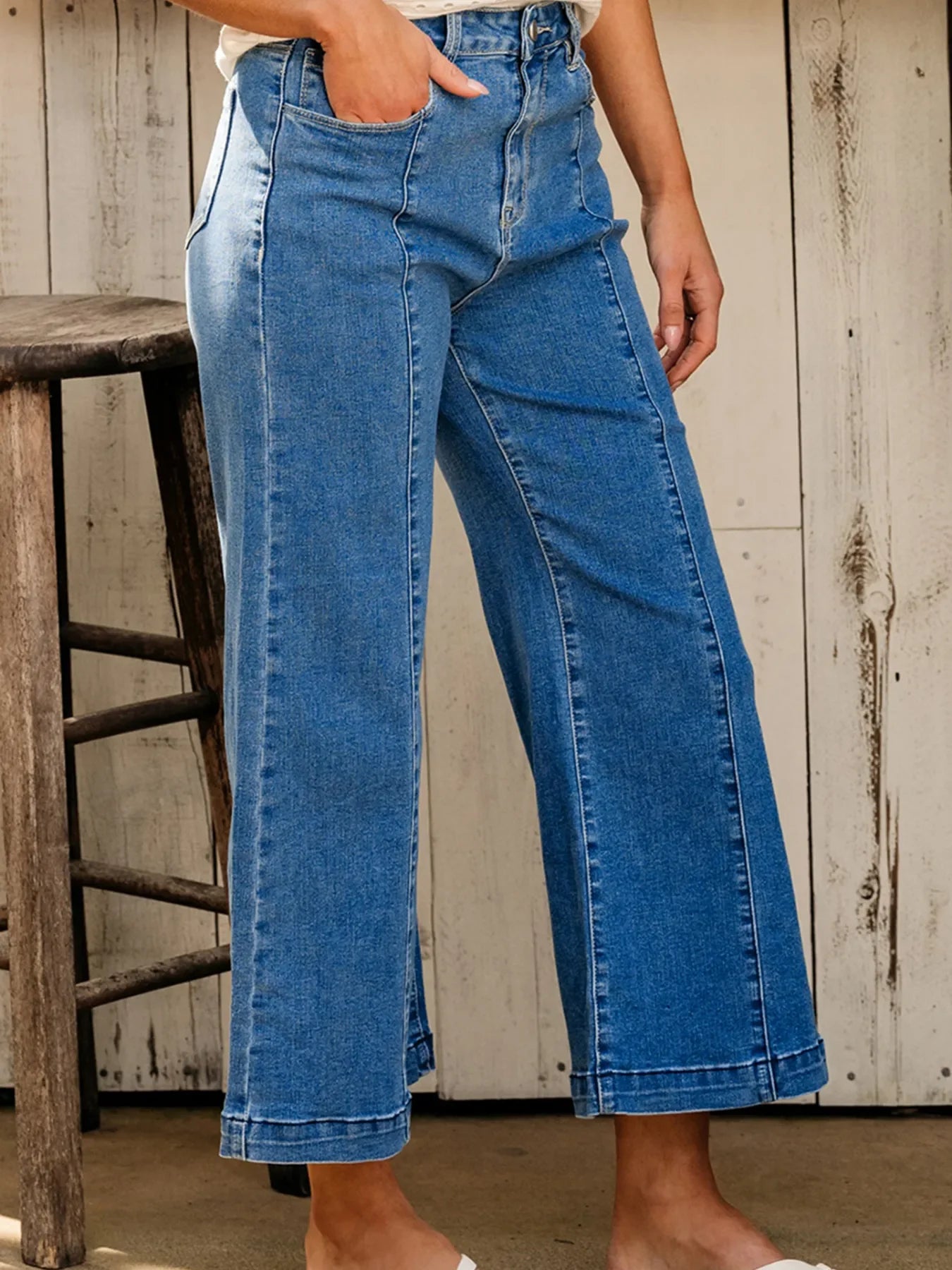 Hazel Blues® |  Seam Detail Flared Bottom Ankle Length Jeans