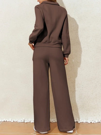 Hazel Blues® |  Collared Sweatshirt and High Waist Pants Active Set
