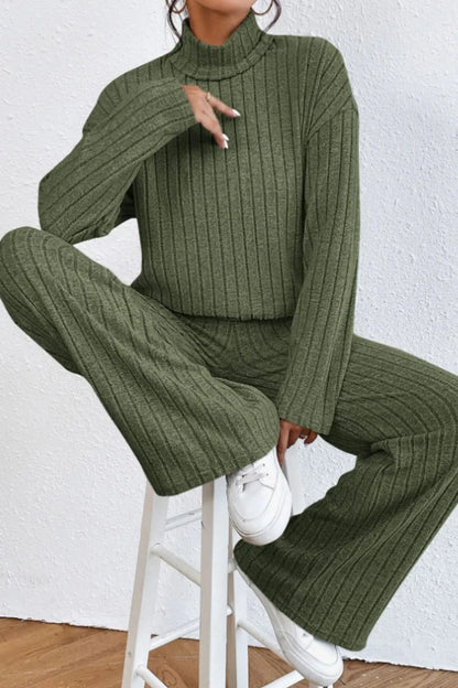 Hazel Blues® |  Mock Neck Dropped Shoulder Top and Pants Set