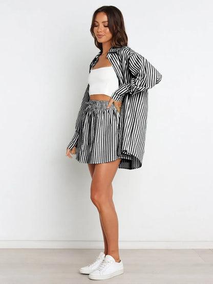 Hazel Blues® |  Striped Dropped Shoulder Shirt and Shorts Set