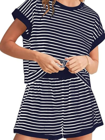 Hazel Blues® | Contrast Striped T-Shirt and Shorts Set