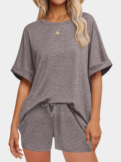 Hazel Blues® |  Round Neck T-Shirt and Drawstring Shorts Set