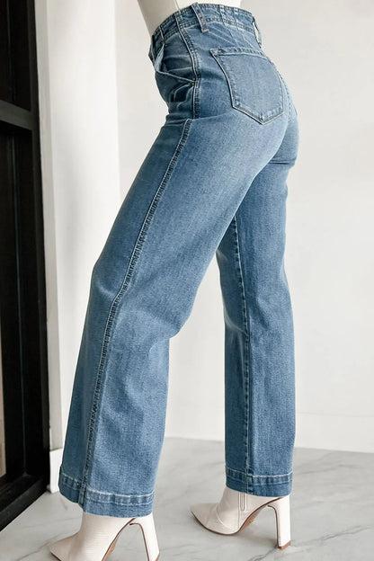 Hazel Blues® |  Button Fly High Waist Jeans