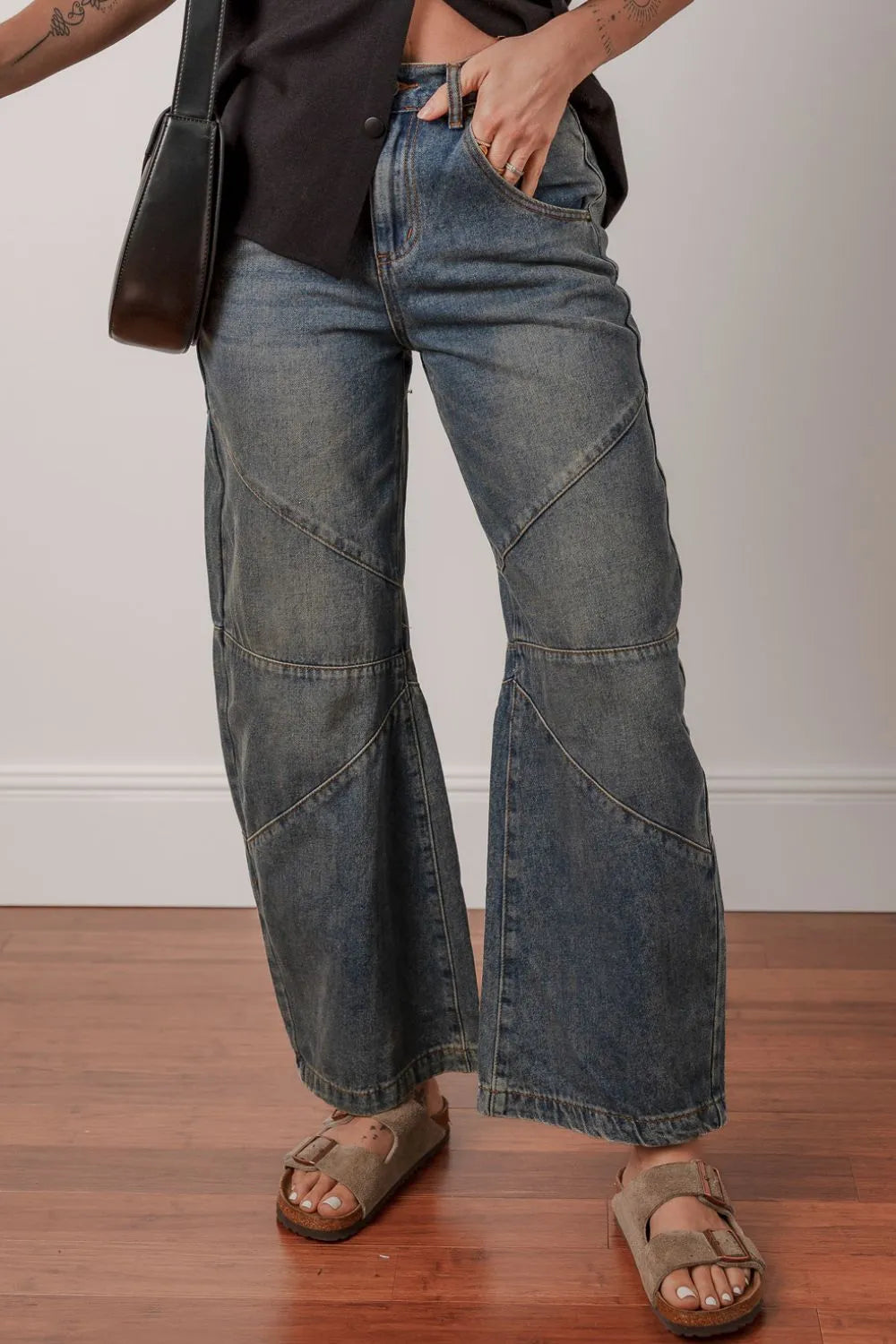 Hazel Blues® |  Exposed Stitching Loose Straight High Waist Jeans