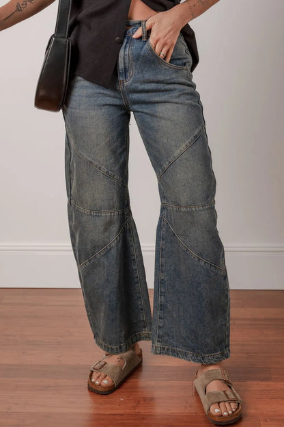 Hazel Blues® |  Exposed Stitching Loose Straight High Waist Jeans