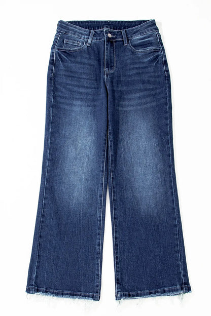 Hazel Blues® |  Mineral Wash Raw Hem High Waist Flared Jeans