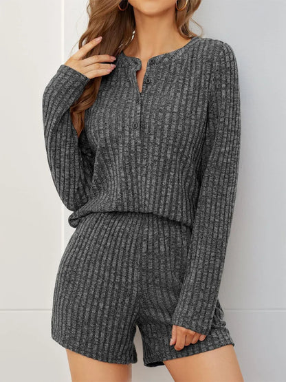 Hazel Blues® |  Ribbed Round Neck Top and Shorts Set