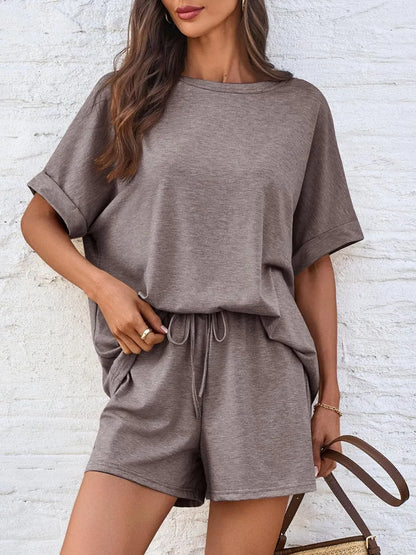 Hazel Blues® |  Round Neck T-Shirt and Drawstring Shorts Set