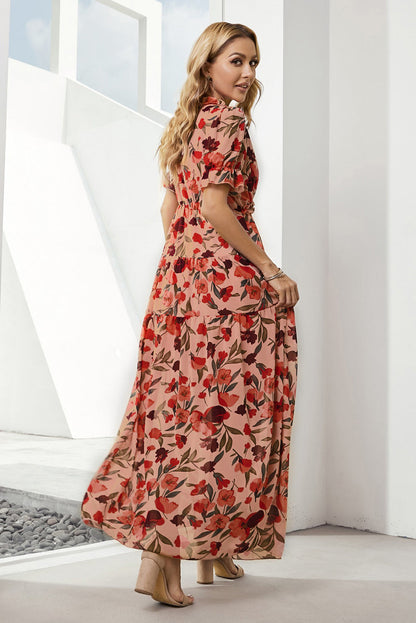 Hazel Blues® |  Floral V-Neck Short Flounce Sleeve Dress
