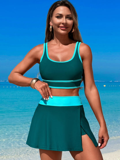 Hazel Blues® |  Scoop Neck Top and Skort Swim Set