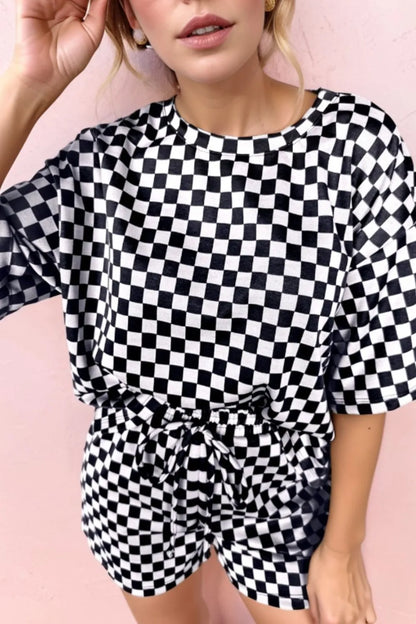 Hazel Blues® |  Checkered Round Neck Top and Shorts Set