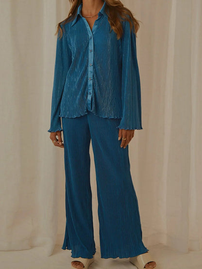 Hazel Blues® |  Button Up Long Sleeve Top and Pants Set