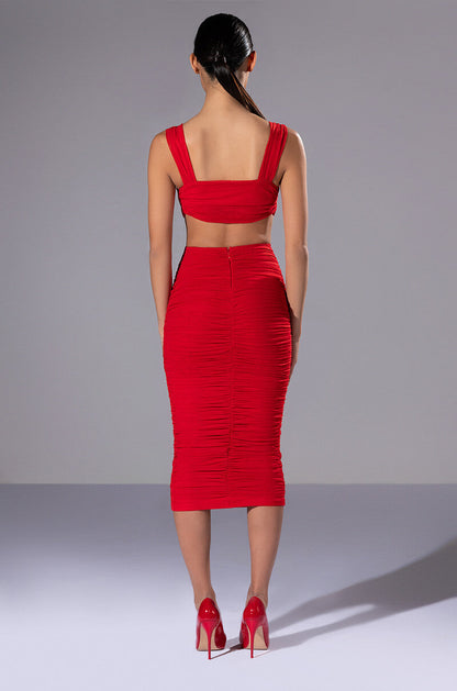ALWAYS A SLAY THIS WAY LOW V NECK MIDI DRESS