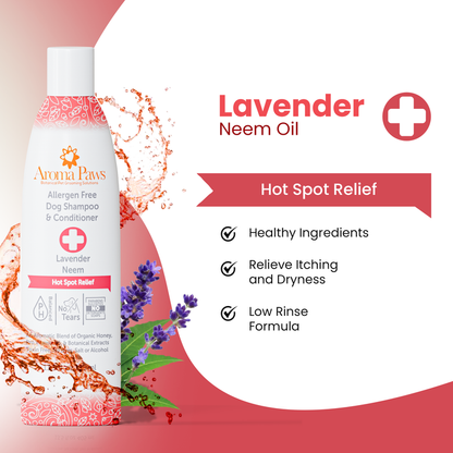 Aroma Paws - Allergen Free Hot Spot Relief Dog Shampoo, Lavender and Neem