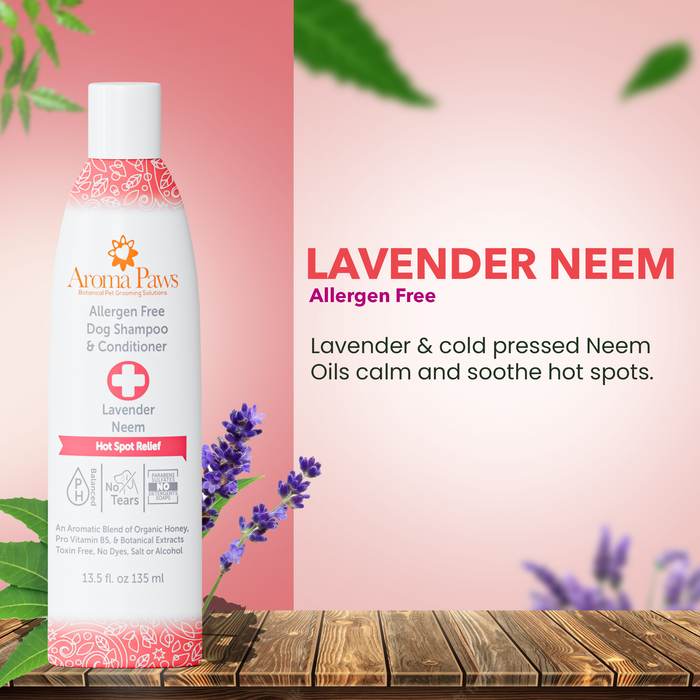 Aroma Paws - Allergen Free Hot Spot Relief Dog Shampoo, Lavender and Neem