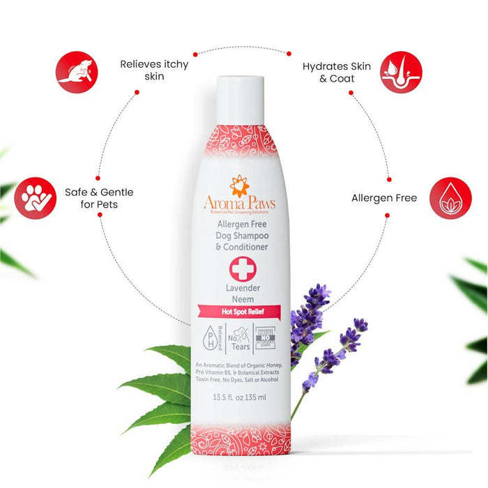 Aroma Paws - Allergen Free Hot Spot Relief Dog Shampoo, Lavender and Neem