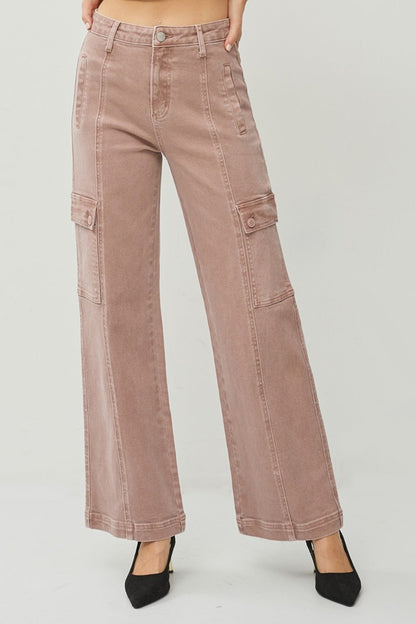 Hazel Blues® |  RISEN High Rise Wide Leg Cargo Jeans