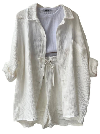 Hazel Blues® |  Textured Button Up Shirt and Shorts Set