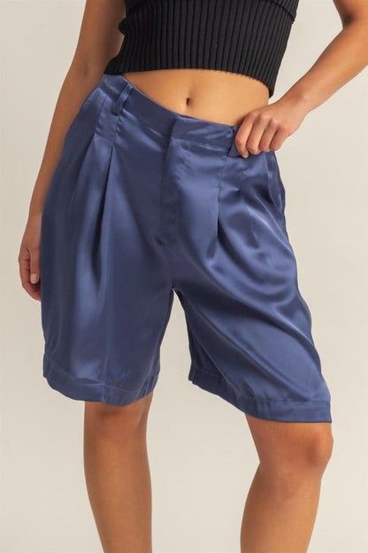 Hazel Blues® |  HYFVE High-Waist Pleated Satin Shorts