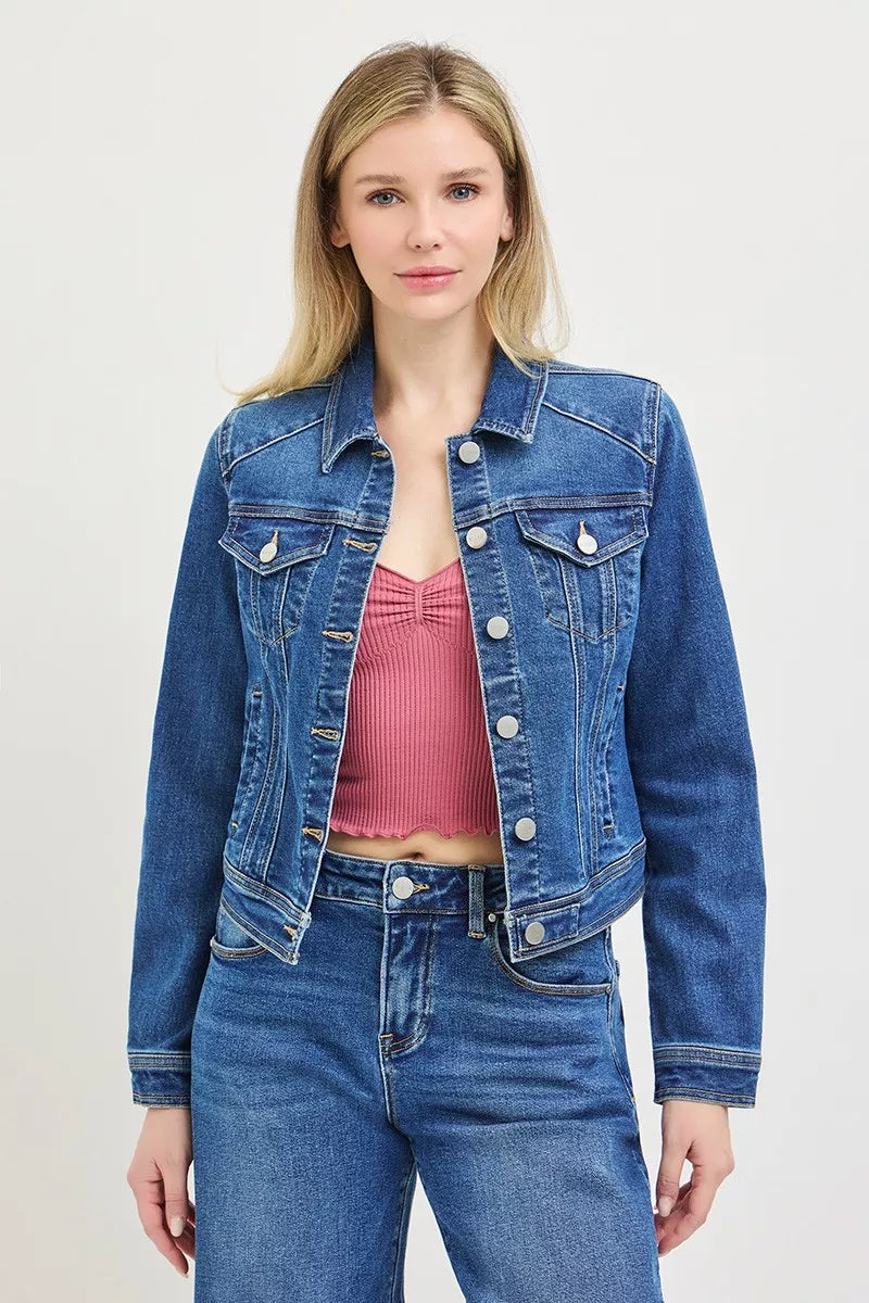 Hazel Blues® |  RISEN Basic Fitted Button Down Denim Jacket