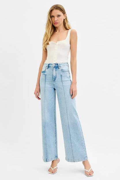 Hazel Blues® | RISEN High Waist Wide Leg Pintuck Detailed