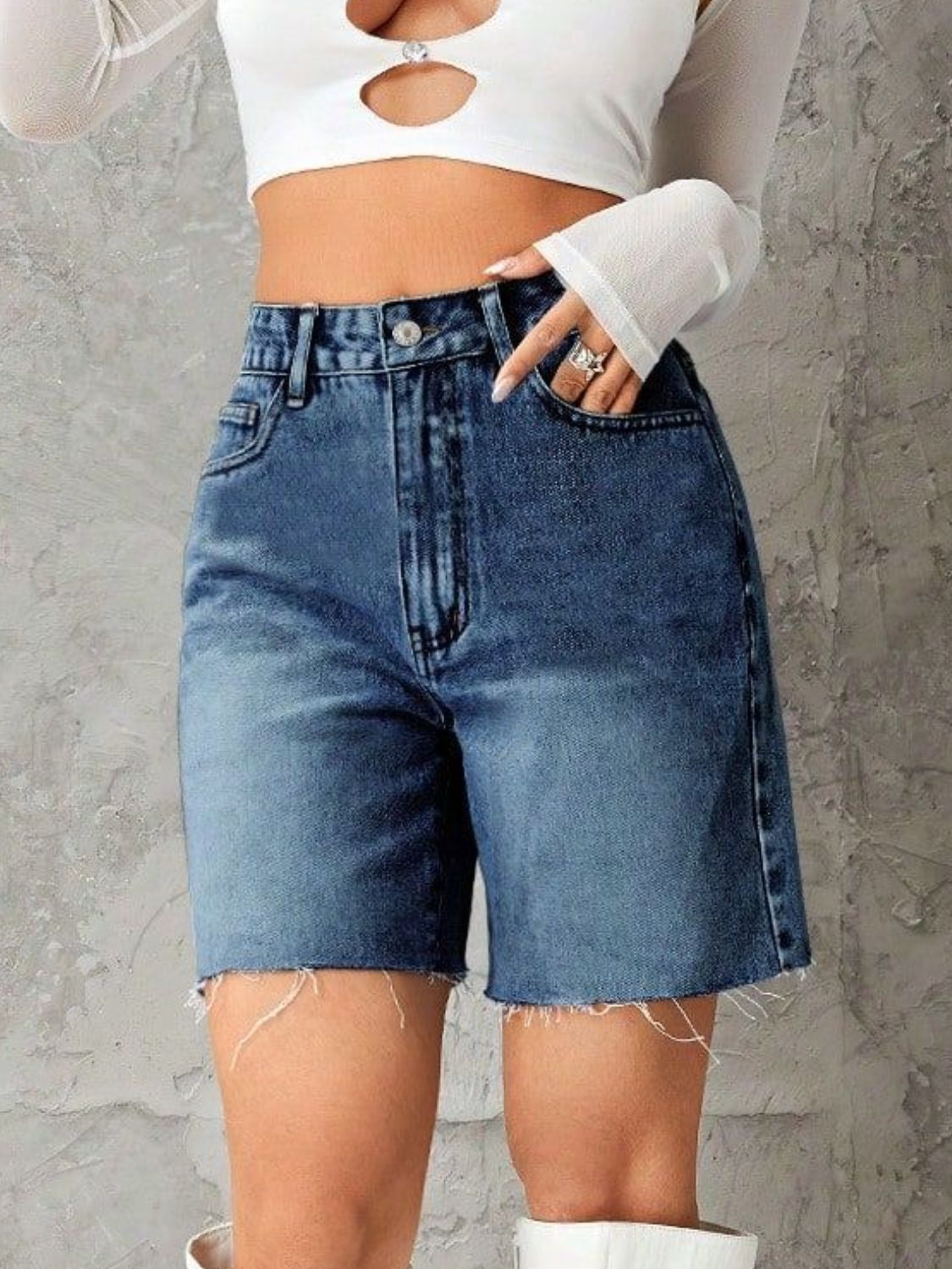 Hazel Blues® |  Frayed Hem Denim Shorts