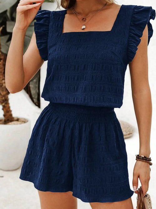 Hazel Blues® |  Textured Square Neck Top and Shirred High Waist Shorts Set