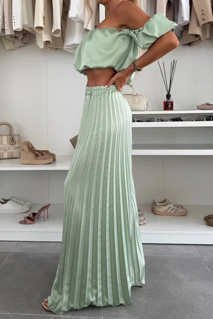 Hazel Blues® |  Off-Shoulder Top and Pleated Pants Set