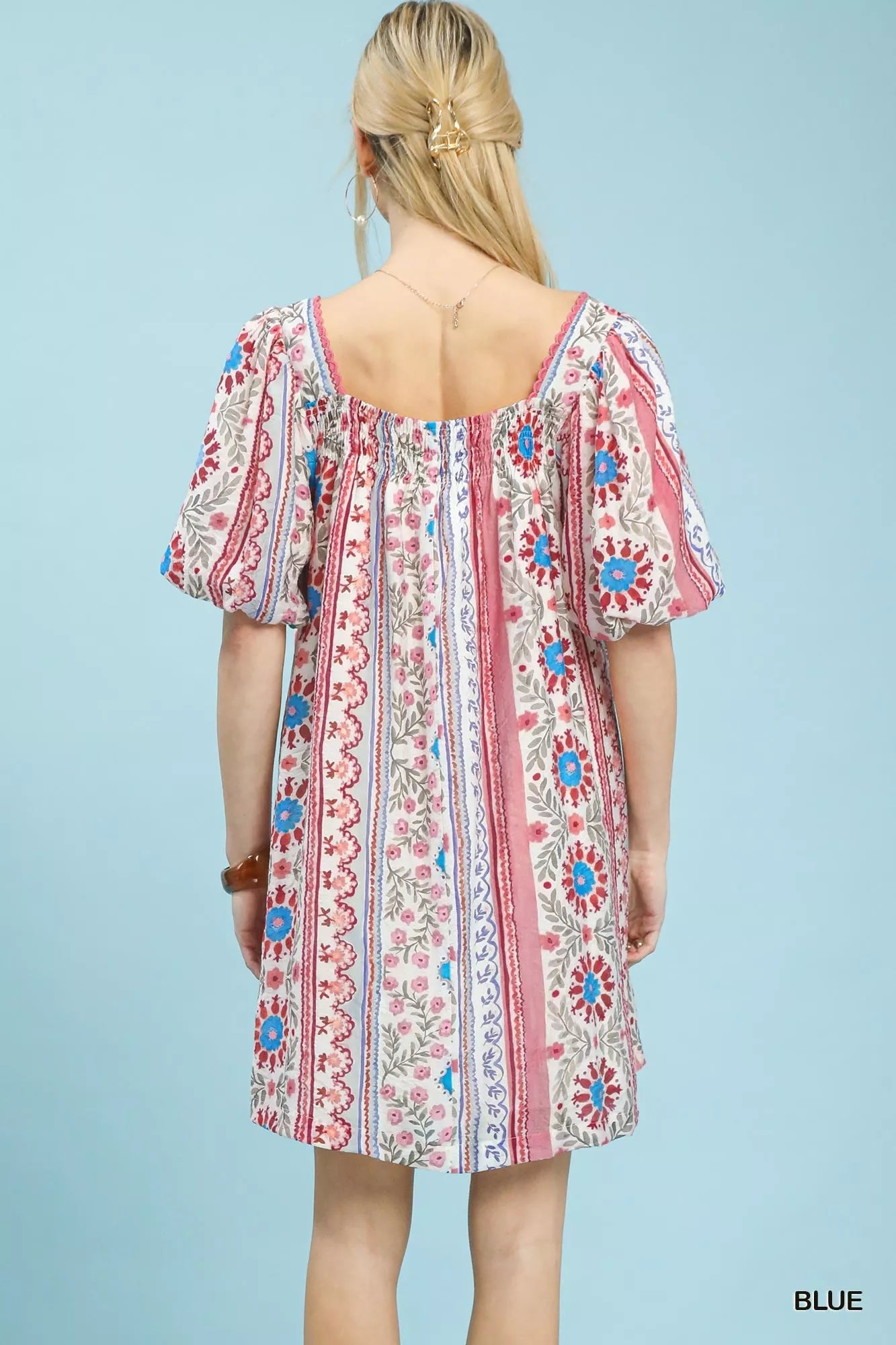 Hazel Blues® |  Umgee Mixed Print Puff Sleeve Mini Dress
