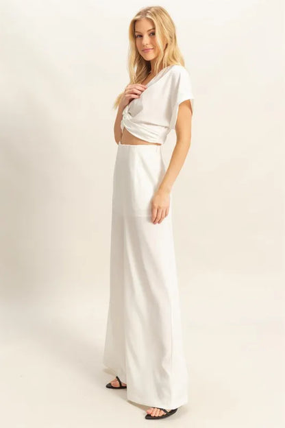 Hazel Blues® |  HYFVE Twisted Front Short Sleeve Top and Wide Leg Pants Set