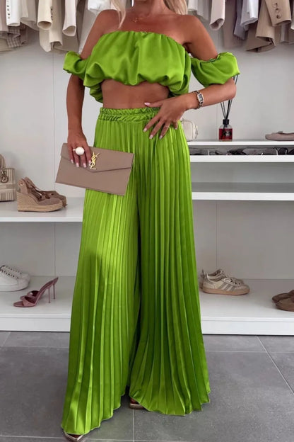 Hazel Blues® |  Off-Shoulder Top and Pleated Pants Set