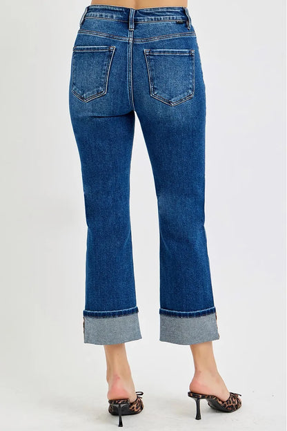 Hazel Blues® | RISEN High Rise Ankle Straight Cuffed Jeans