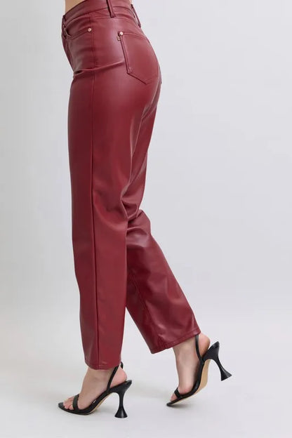 Hazel Blues® | Judy Blue High Waist Tummy Control Faux Leather Straight Pants