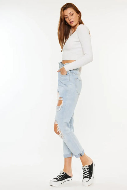 Hazel Blues® |  Kancan Open Pack Paperbag Mom Jeans