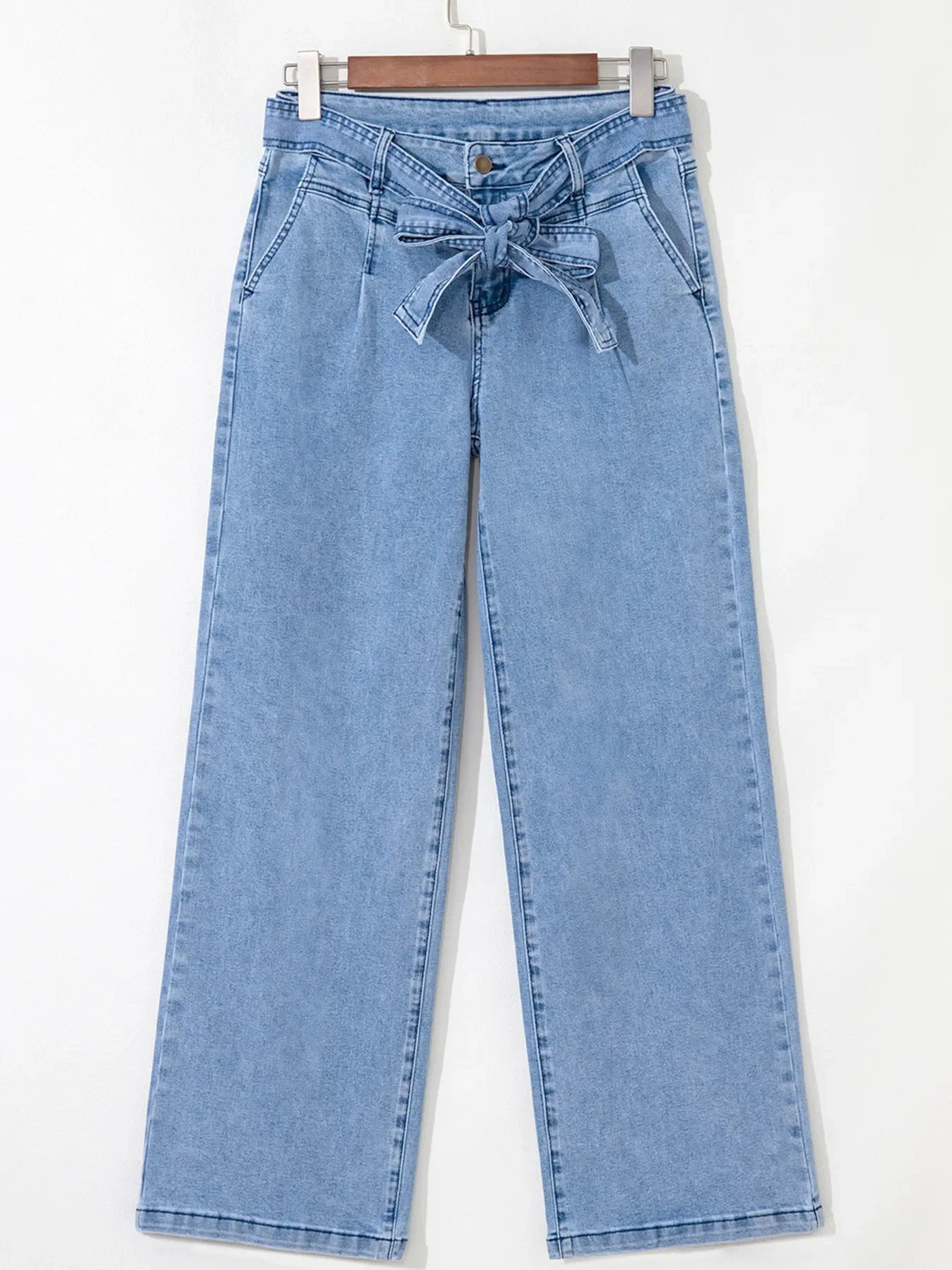 Hazel Blues® |  High Waisted Wide Leg Belted Jeans