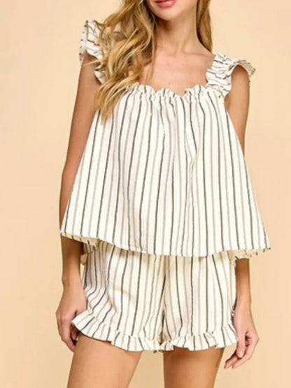 Hazel Blues® |  Ruffled Striped Tank and Shorts Set
