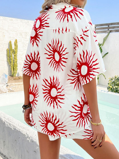 Hazel Blues® |  Devine Printed Collared Neck Half Sleeve Top and Shorts Set
