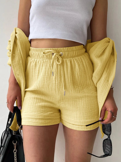 Hazel Blues® |  Textured Button Up Shirt and Shorts Set