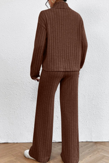 Hazel Blues® |  Mock Neck Dropped Shoulder Top and Pants Set