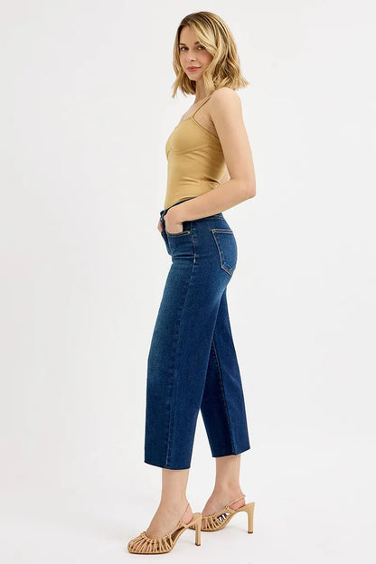 Hazel Blues® | RISEN Tummy Control High Rise Crop Wide Jeans