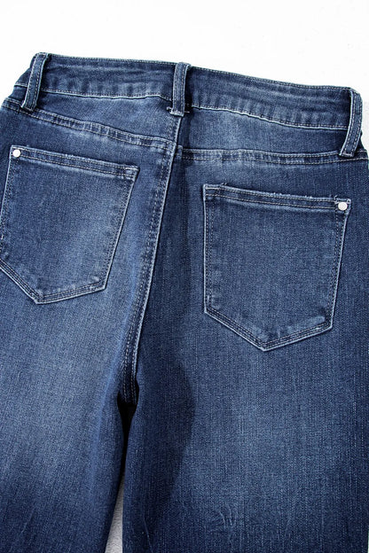 Hazel Blues® |  Mineral Wash Raw Hem High Waist Flared Jeans