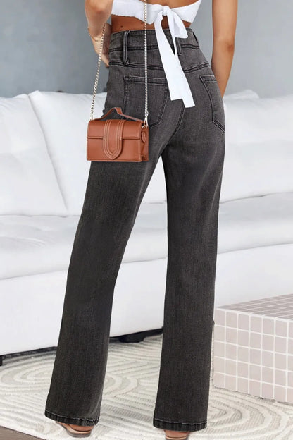 Hazel Blues® |  High-Waisted Wide-Leg Vintage Wash Jeans