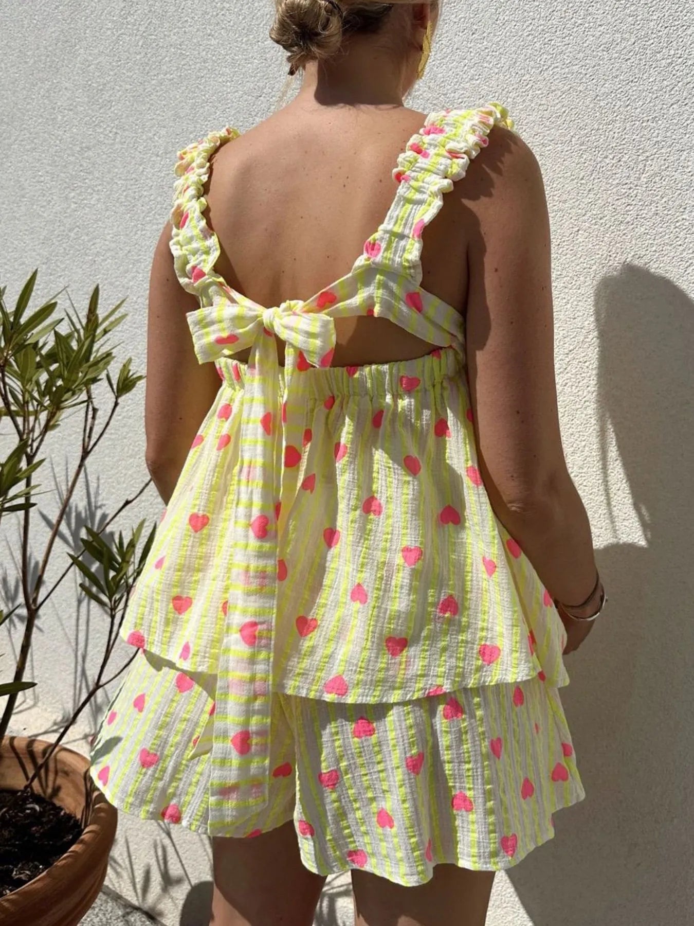 Hazel Blues® |  Striped Heart Cami Top and Shorts Set