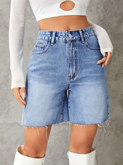 Hazel Blues® |  Frayed Hem Denim Shorts