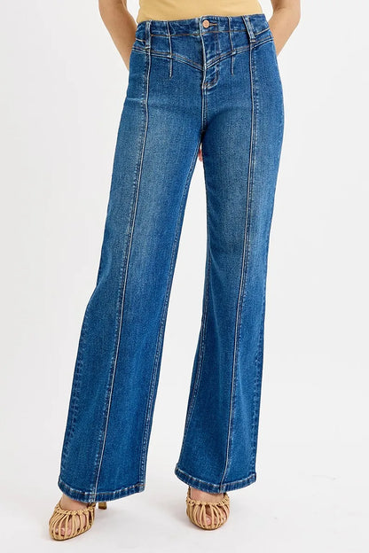 Hazel Blues® |  RISEN Seam Detail Wide Leg Jeans