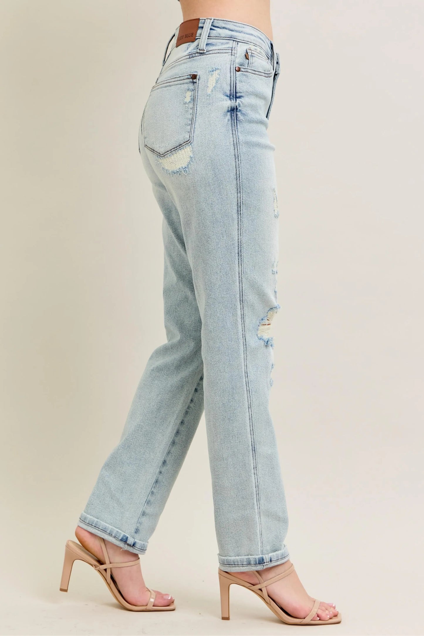 Hazel Blues® | Judy Blue Mr Repair Stitch Detail Destroy Single Cuff Bf Jeans