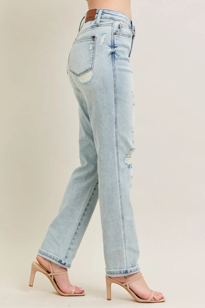 Hazel Blues® | Judy Blue Mr Repair Stitch Detail Destroy Single Cuff Bf Jeans