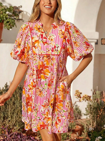 Hazel Blues® |  Floral Print Striped Casual Mini Dress
