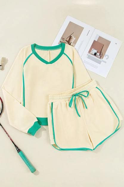 Hazel Blues® |  Contrast Round Neck Top and Shorts Set