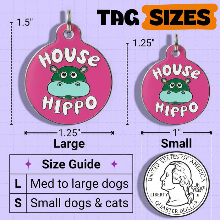 Bad Tags - Dog Tag Charm & Pet ID Tag - House Hippo *Pink